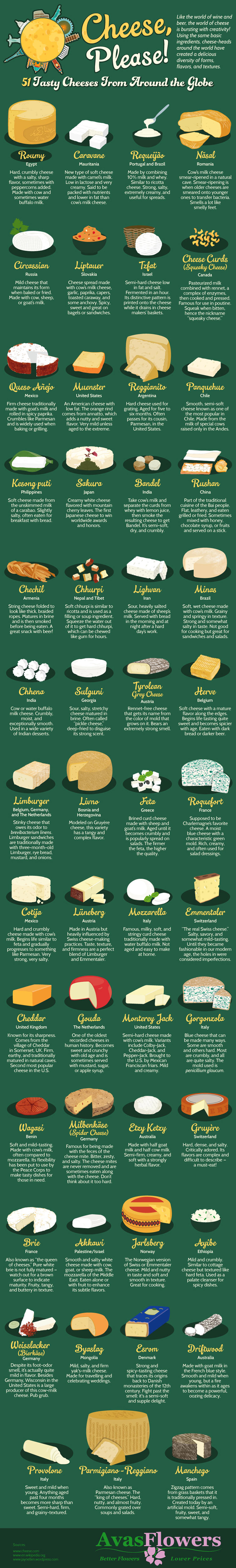 51 Tasty Cheeses from Around the World Infographic